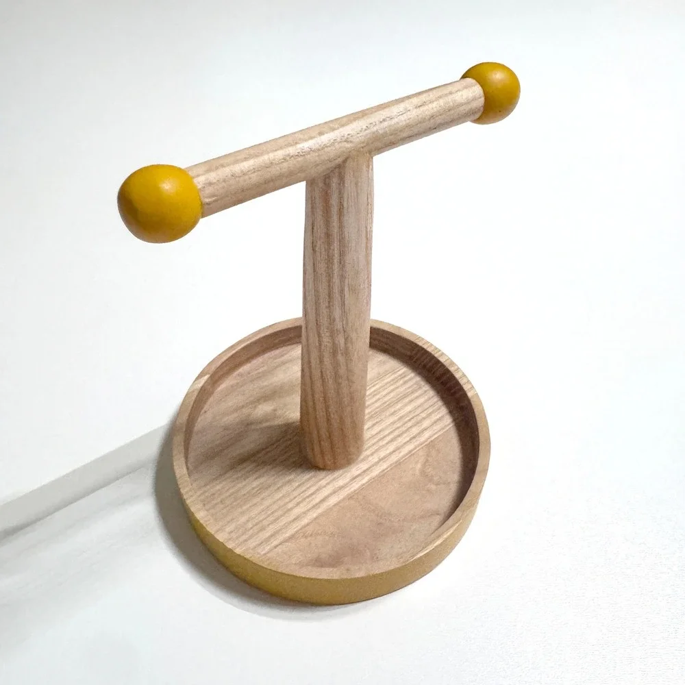 West Elm Jewelry Stand Golden Yellow Wood T-Bar Organizer Accessory Holder MCM